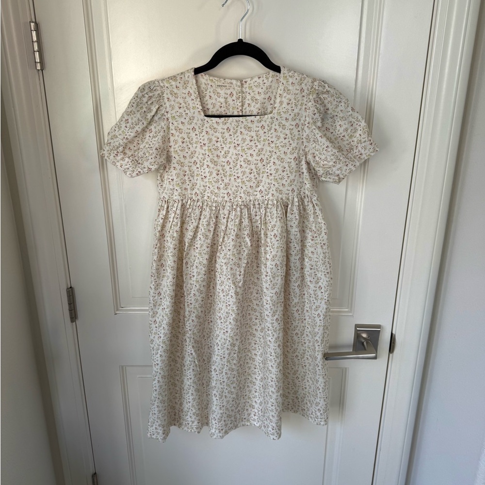Minimom Girls Ditsy Floral Linen Blend Cottage Core Short Sleeve Dress 11Y 11
